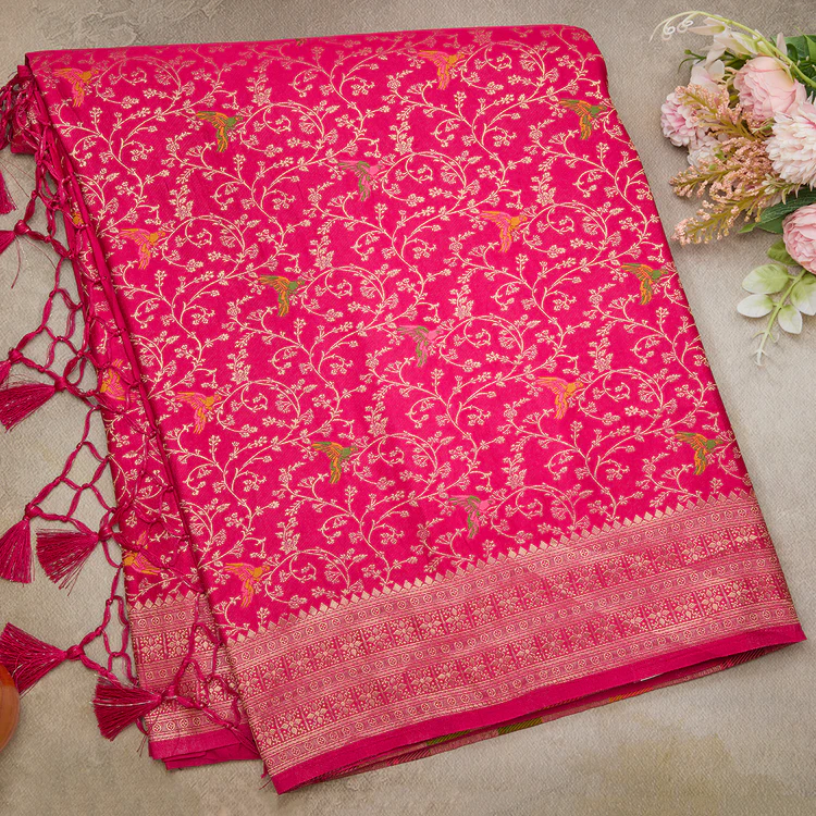 Rani Pink Semi Banarasi Silk Saree